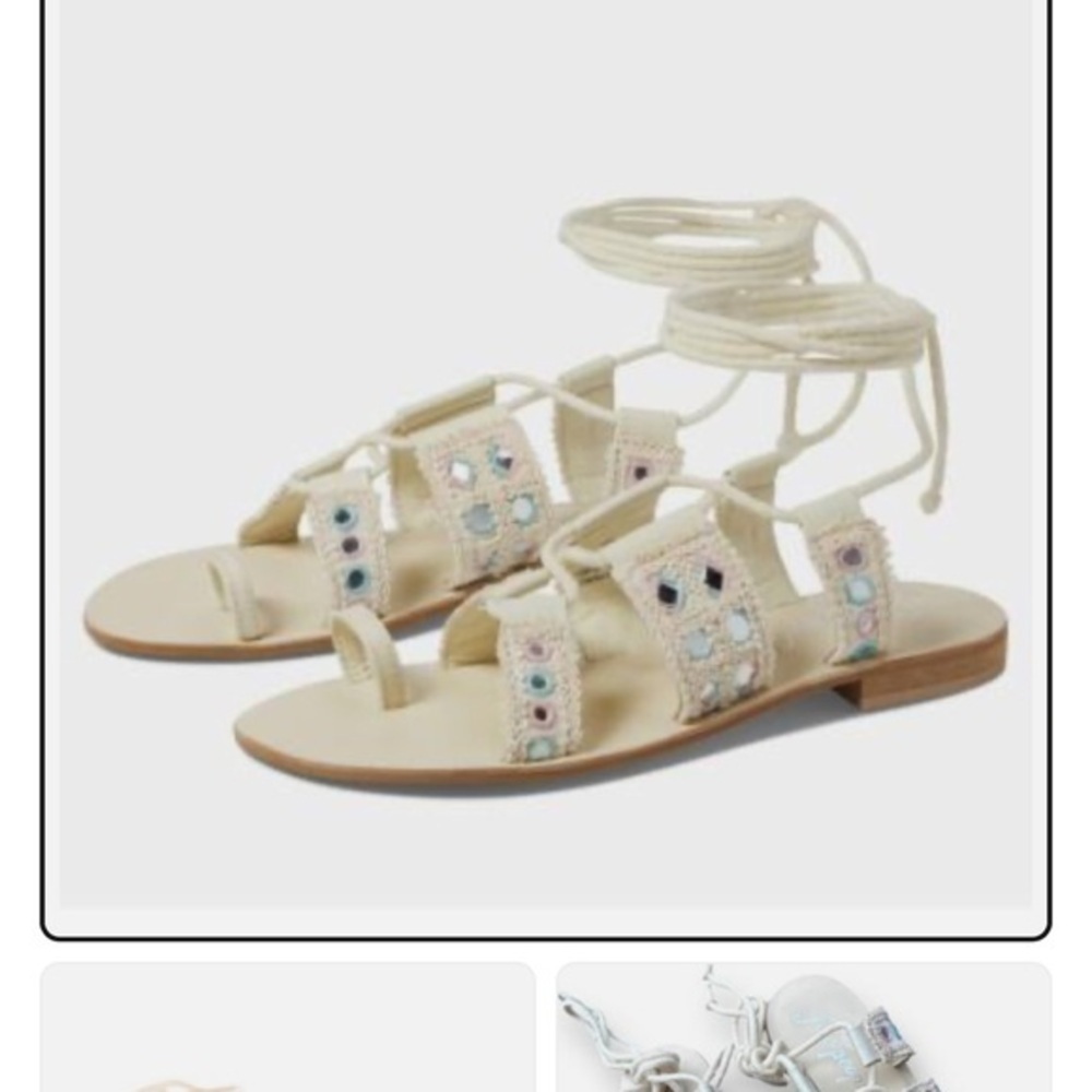 New N T Free People Cream and Blue Lace-Up Sandals